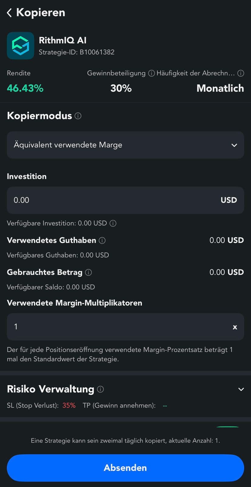 Risikoeinstellung und Drawdown festlegen